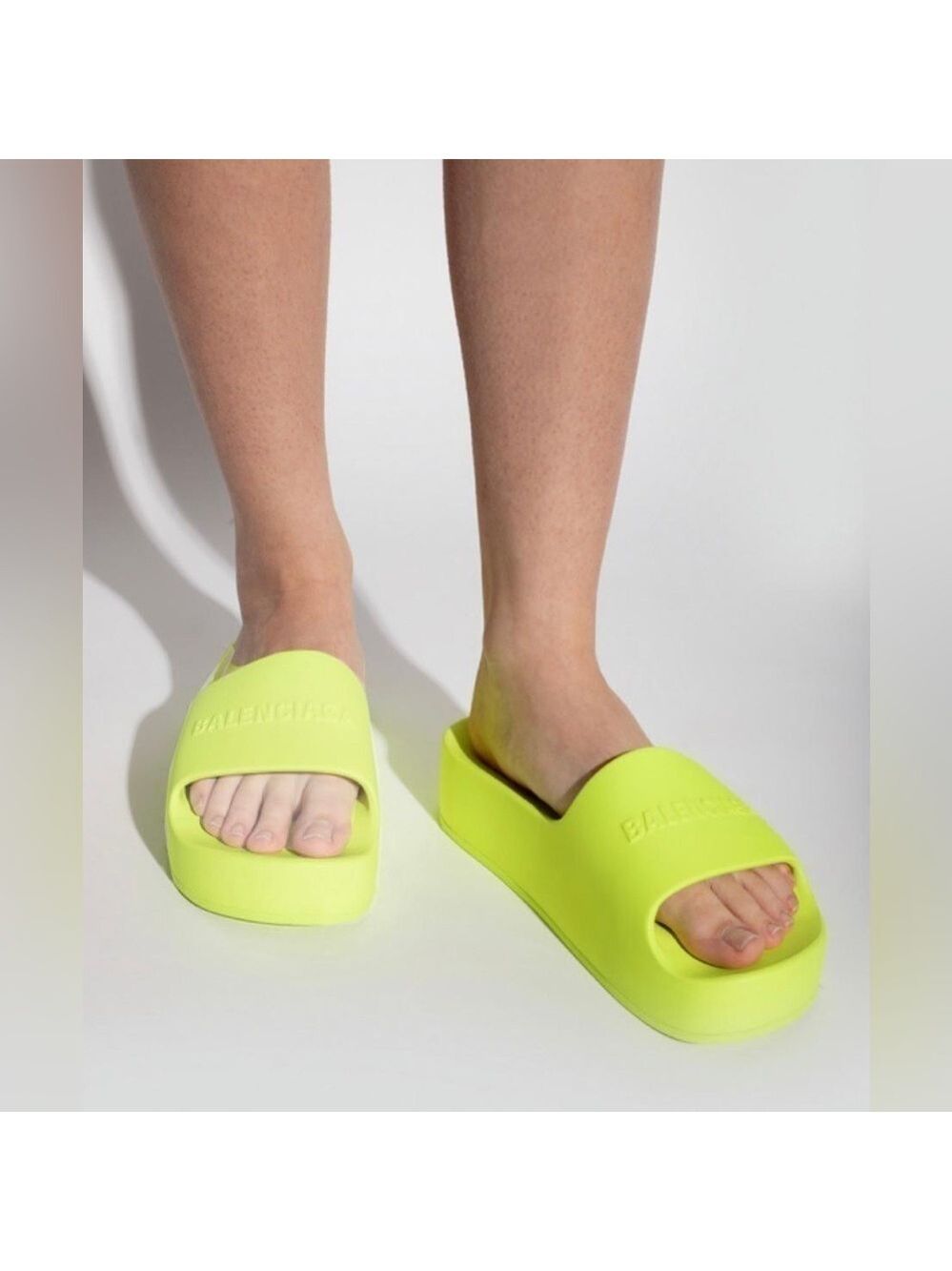 Balenciaga Chunky Slide Rubber Logo Platform Sandals in Neon - NWT